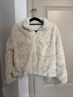 a new day Cream Plush Faux Fur Zip Jacket